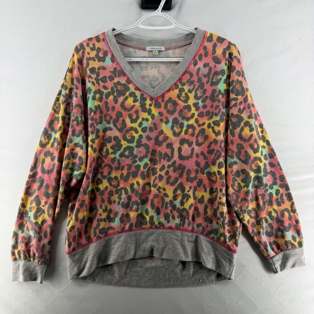 1611 White Birch Animal Print V-Neck Sweatshirt Size S Multicolor Leopard